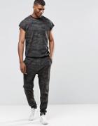 Asos Skinny Jersey Jumpsuit In Camo - Green