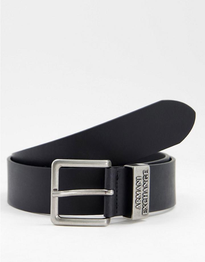 Armani Exchange Logo Keeper Belt In Black