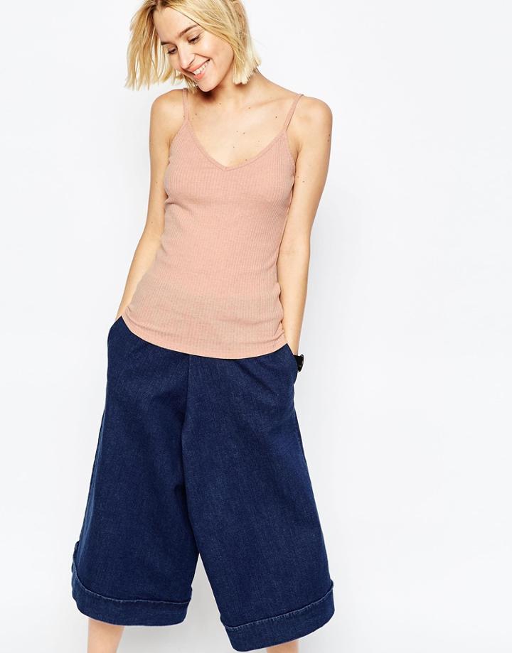 Asos The Strappy Rib Cami - Dark Nude