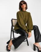 Y.a.s. Abbia High Neck Volume Sleeve Sweater In Khaki-green