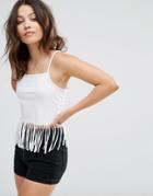 New Look Fringe Cami Crop Top - Red