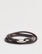 Paul Smith Leather Woven Wrap Around Bracelet In Brown