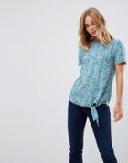 Sugarhill Boutique Mermaid Print Tie Front Top - Blue