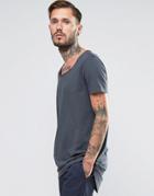 Asos Super Longline T-shirt With Scoop Neck And Circle Hem In Slate - Gray