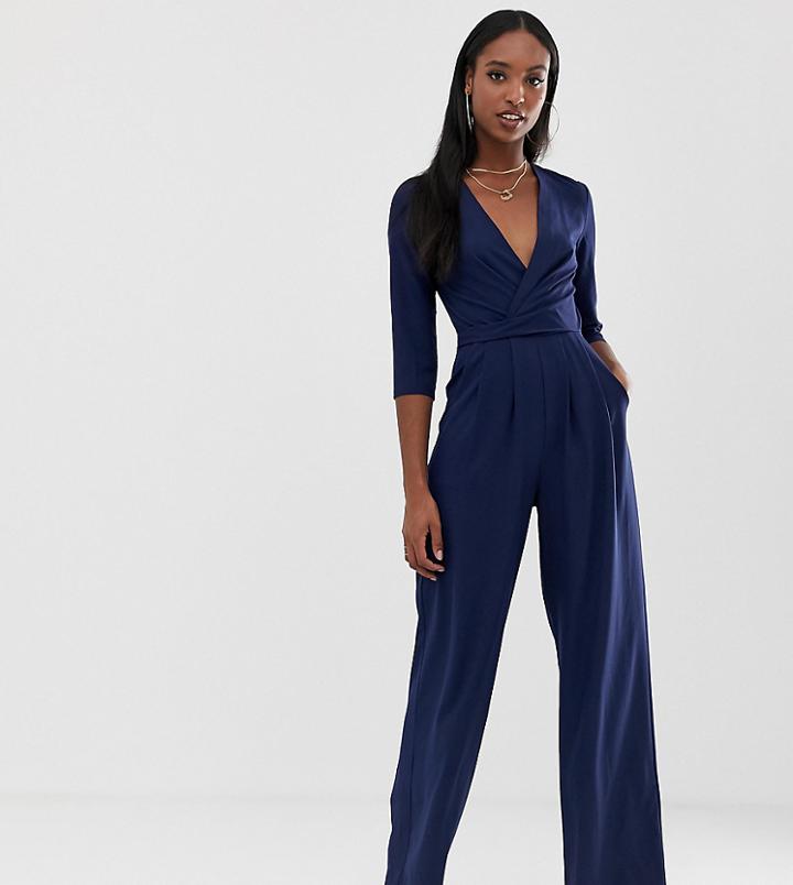 Outrageous Fortune Tall Plunge Front Jumpsuit In Navy