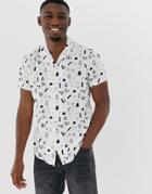 Jack & Jones Premium Slim Fit Shirt In Geometric Print With Revere Collar-white