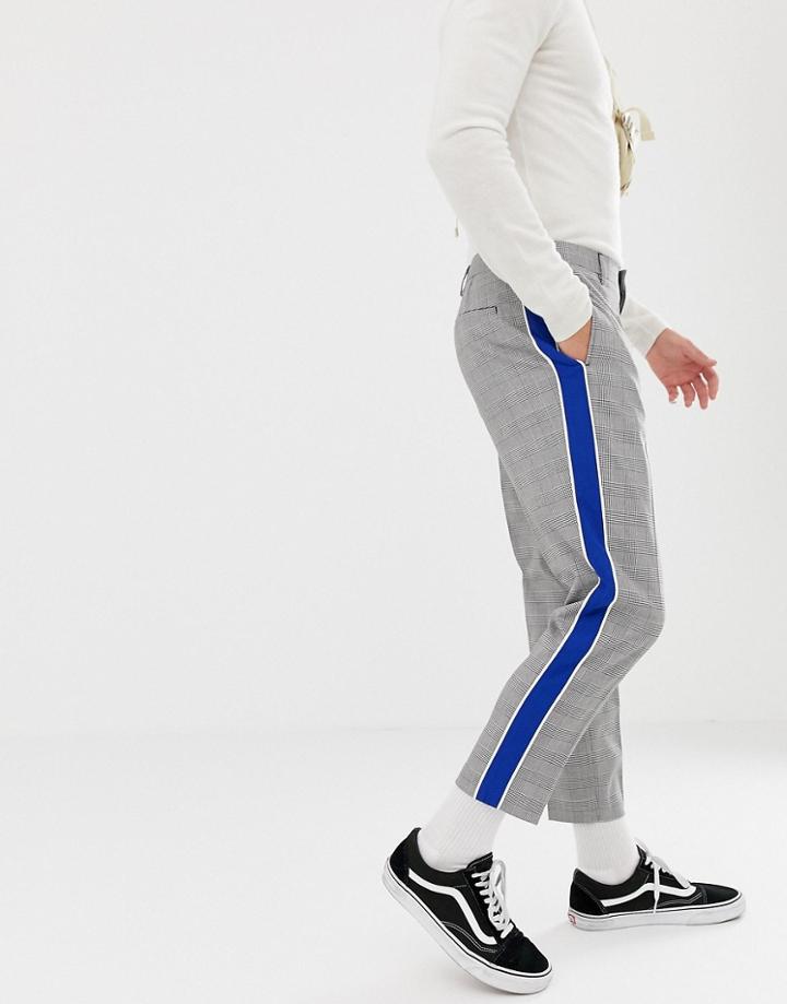 Asos Design Tapered Smart Pants In Prince Of Wales Check With Side Stripe-gray