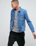 Kubban Washed Denim Jacket With Side Zips And Distressing - Blue
