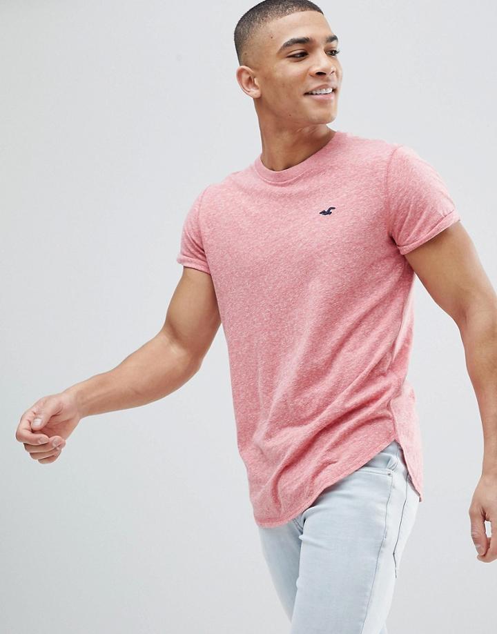 Hollister Crew T-shirt Slim Fit Scallop Hem Icon Logo In Red - Red