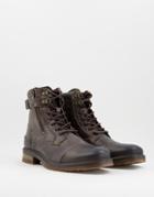 River Island Distressed Buckle Boot In Brown