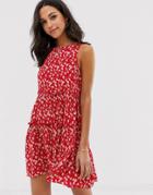 Stradivarius Str Ditsy Floral Sleeveless Smock Dress In Red - Red