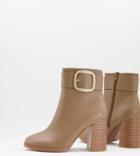Asos Design Wide Fit Repeat Block Heel Buckle Boots In Taupe-neutral