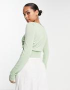 Topshop Knitted Tie Front Cardigan In Sage-green