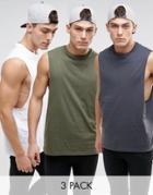 Asos Sleeveless T-shirt With Dropped Armhole 3 Pack Save 22%