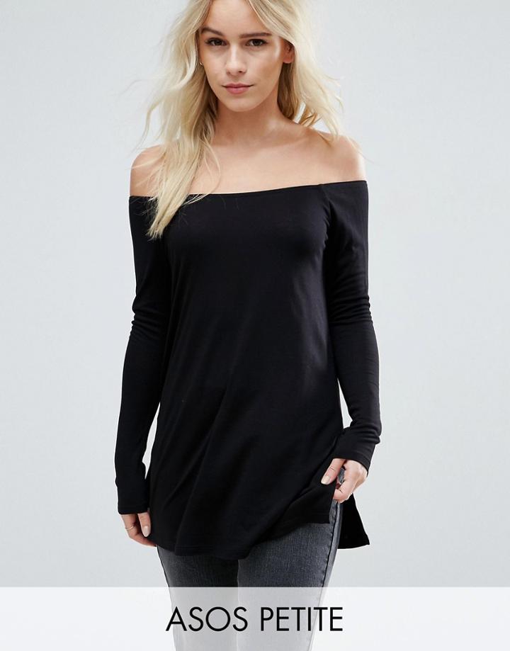 Asos Petite Off Shoulder Slouchy Top With Side Split - Black