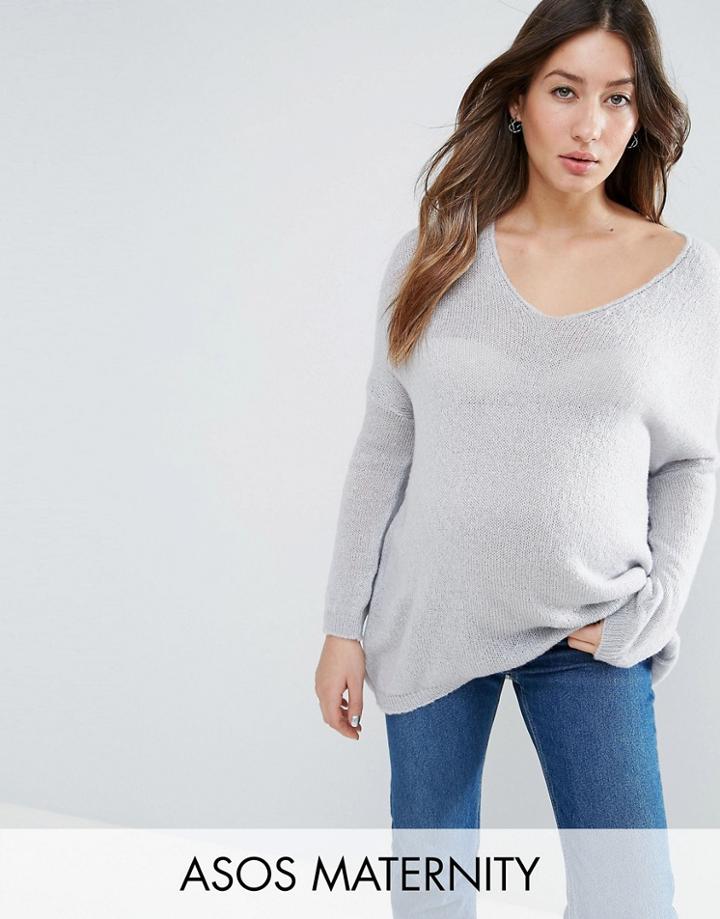 Asos Maternity Sweater In Sheer Knit With V Neck - Cream