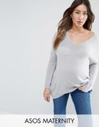 Asos Maternity Sweater In Sheer Knit With V Neck - Cream