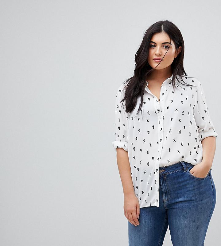 Asos Curve Blouse In Mono Heart Print - Multi