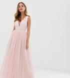 Dolly & Delicious Petite Plunge Front Prom Maxi Dress In Blush-pink