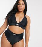 Wolf & Whistle Curve Exclusive Embellished High Waist Bikini Bottom-black