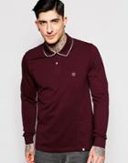 Pretty Green Polo In Pique With Long Sleeves In Burgundy - Burgundy