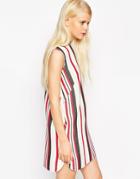 Asos Raw Edge Sleeveless Dress In Block Stripe - Stripe