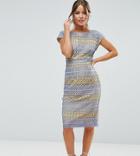 Asos Petite Occasion Lace Pencil Dress With Contrast Lining - Multi