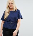 Asos Curve Top With Buckle Detail & Pocket - Navy