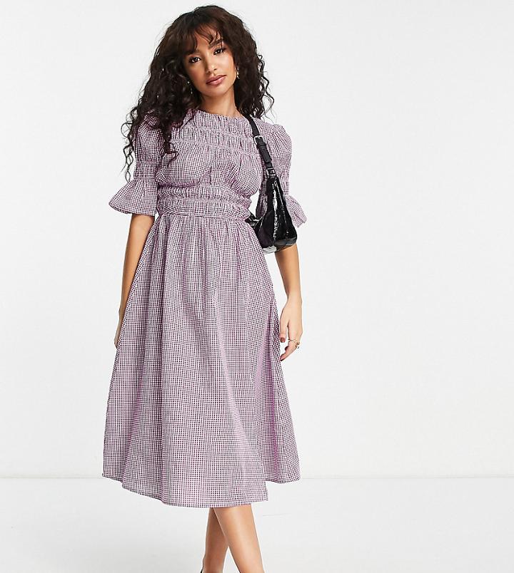 Influence Petite Cotton Poplin Ruched Front Midi Dress In Lilac Stripe-purple