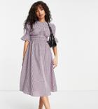 Influence Petite Cotton Poplin Ruched Front Midi Dress In Lilac Stripe-purple