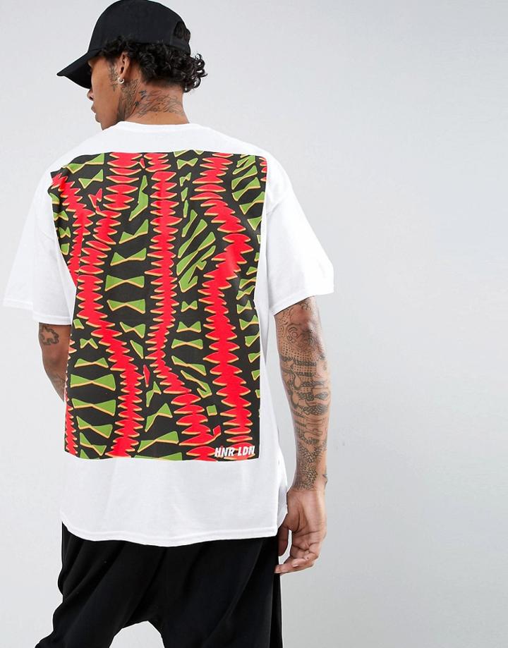 Hnr Ldn Pattern Back Print T-shirt In Oversized - White