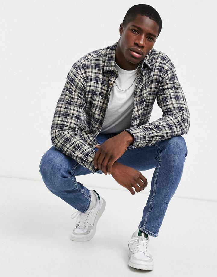 Jack & Jones Originals Checked Shirt In Navy And Beige