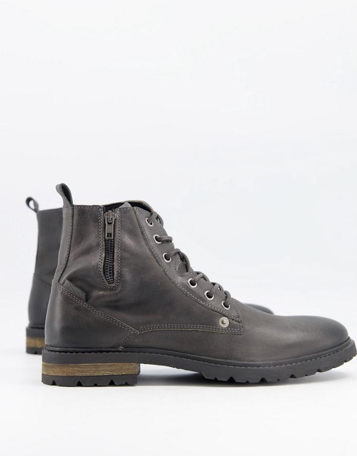 River Island Boots With Zip In Gray-grey