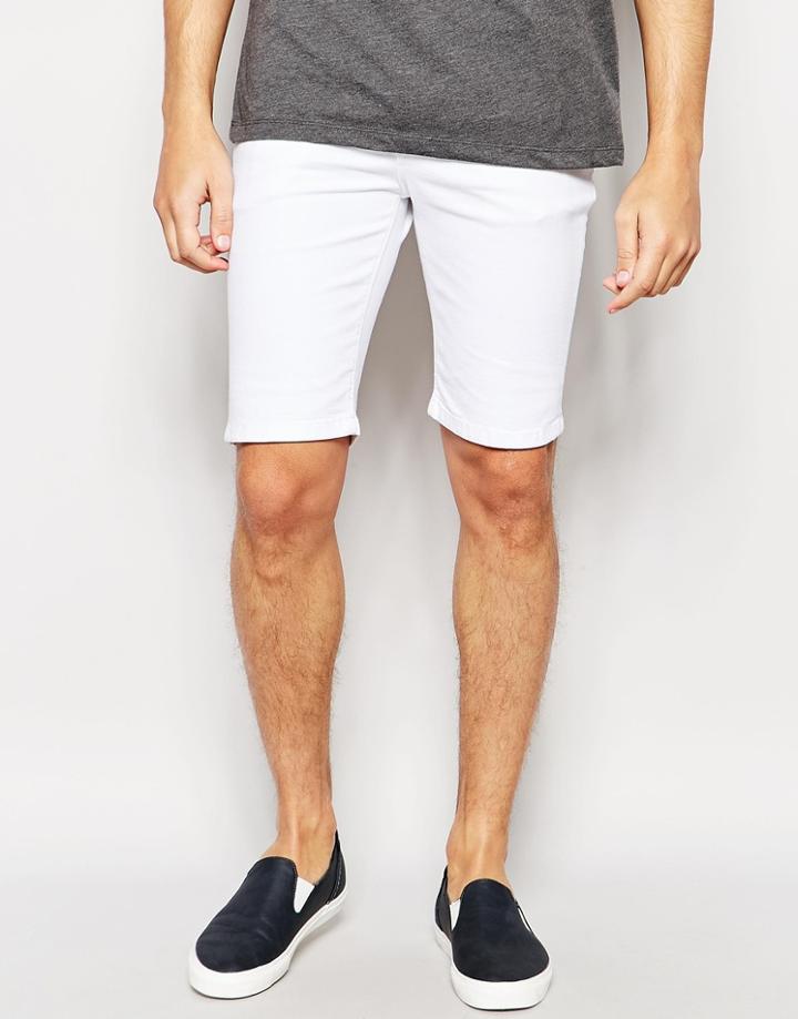 Asos Denim Shorts In Super Skinny White - White