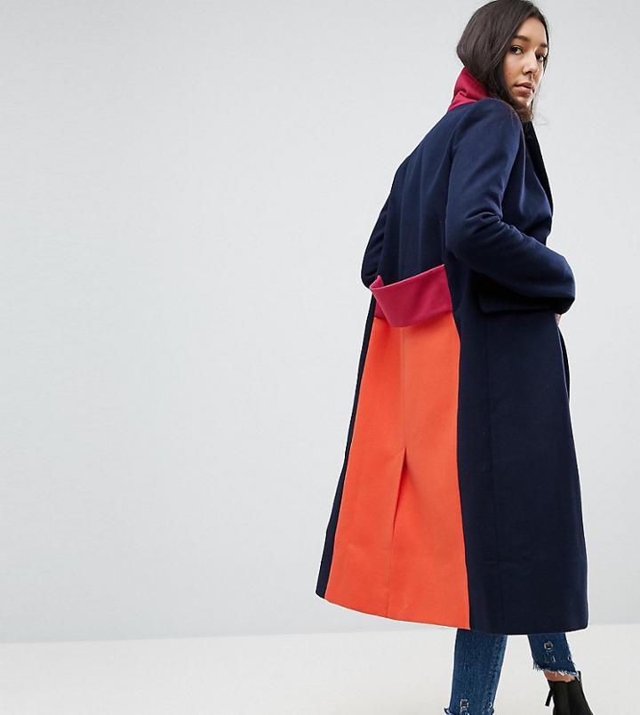 Asos Tall Coat In Color Block - Multi