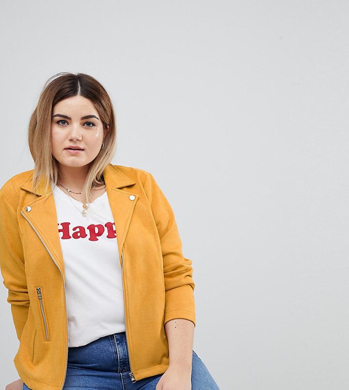 Zizzi Suedette Yellow Biker Jacket - Yellow