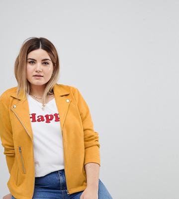 Zizzi Suedette Yellow Biker Jacket - Yellow