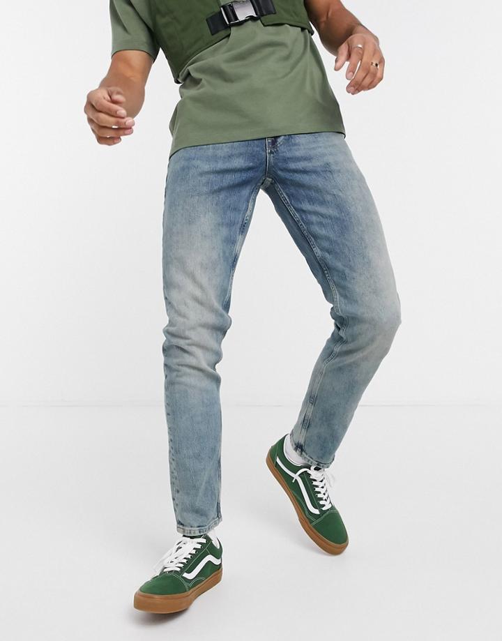 Asos Design Stretch Slim Jeans In Vintage Tint Wash-blue