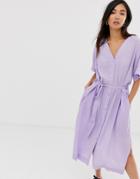 Weekday Tie-waist Midi Dress In Lilac-purple