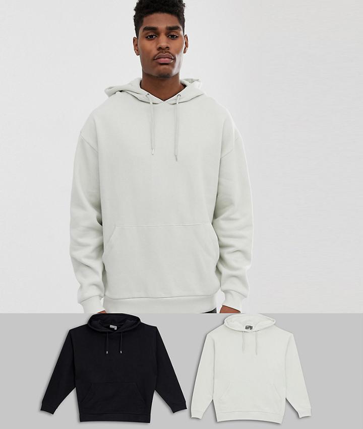 Asos Design Oversized Hoodie 2 Pack Light Gray/black - Multi