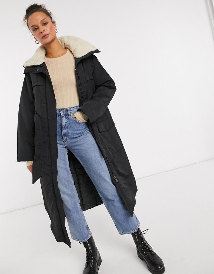 Asos Design Belted Puffer Jacket In Black