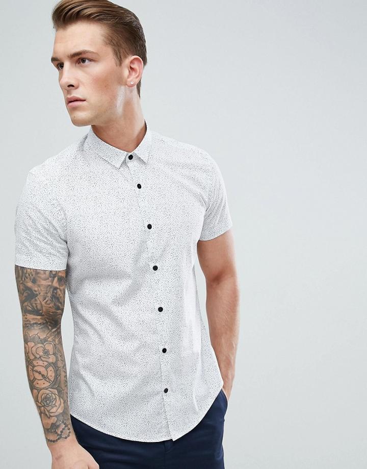 Moss London Extra Slim Shirt In White With Confetti Print - Black