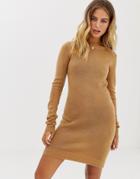 Brave Soul Grungy Round Neck Sweater Dress - Brown