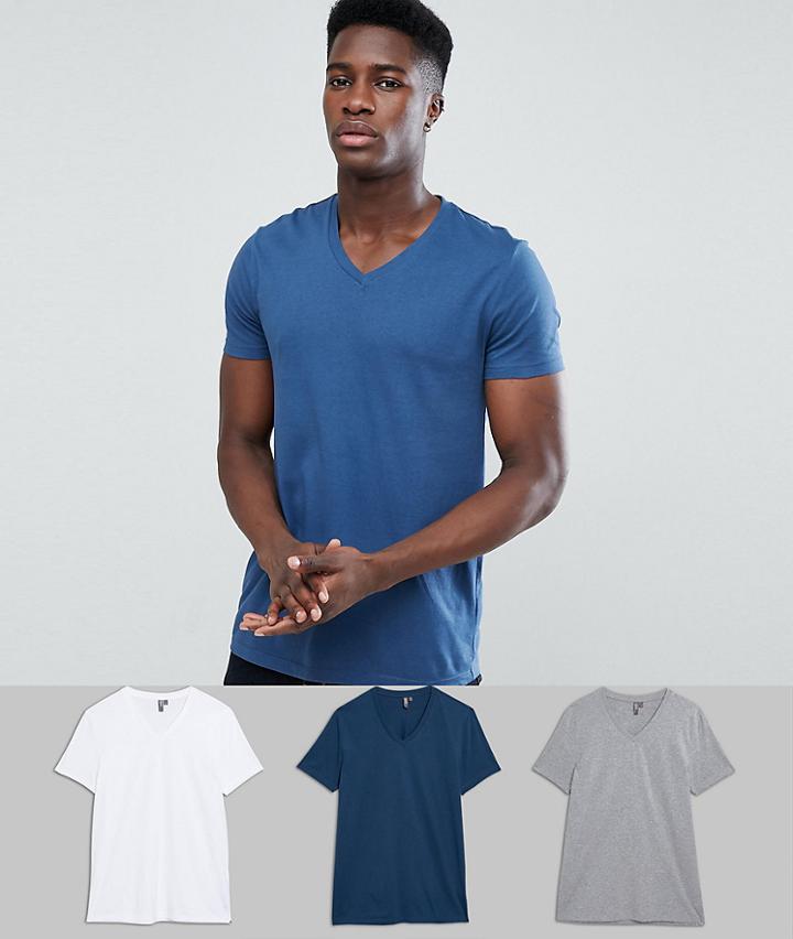 Asos Design V Neck T-shirt 3 Pack Save - Multi