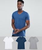Asos Design V Neck T-shirt 3 Pack Save - Multi
