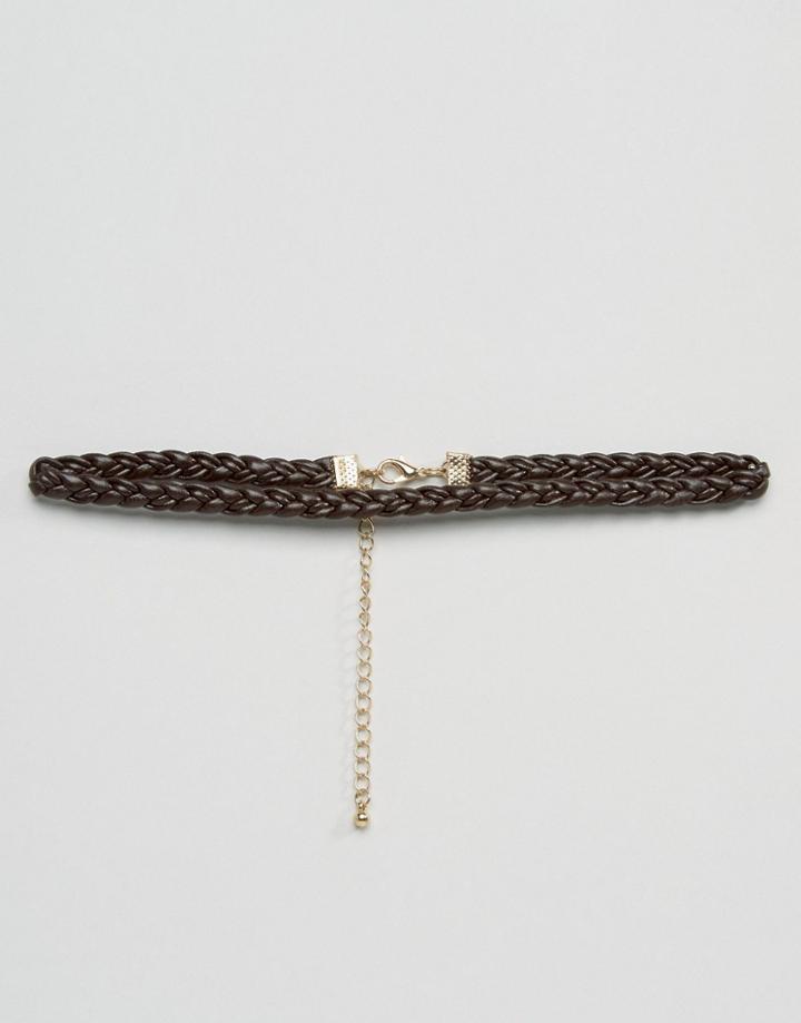 Asos Choker Necklace In Braid - Brown