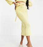 Asos Design Petite Knitted Midi Skirt With Tie Waist Detail In Yellow - Part Of A Set