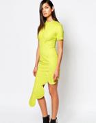 The 8th Sign Dress With Asymmetric Scallop Hem - Chartreuse