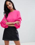 Ax Paris Dipped Hem Top With Sleeve Detail - Pink