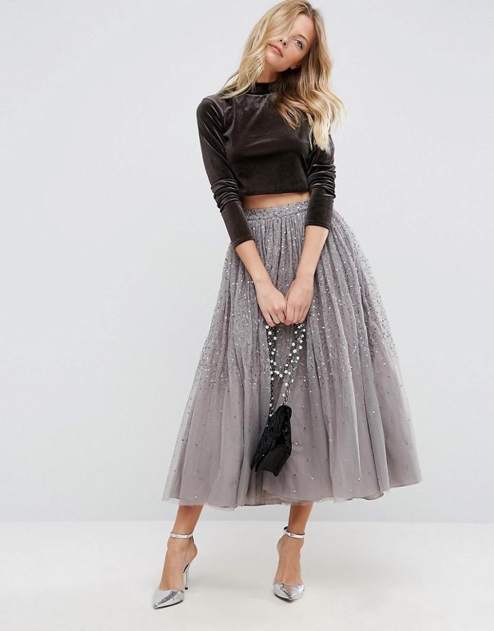Asos Tulle Prom Skirt With Embellishment - Gray